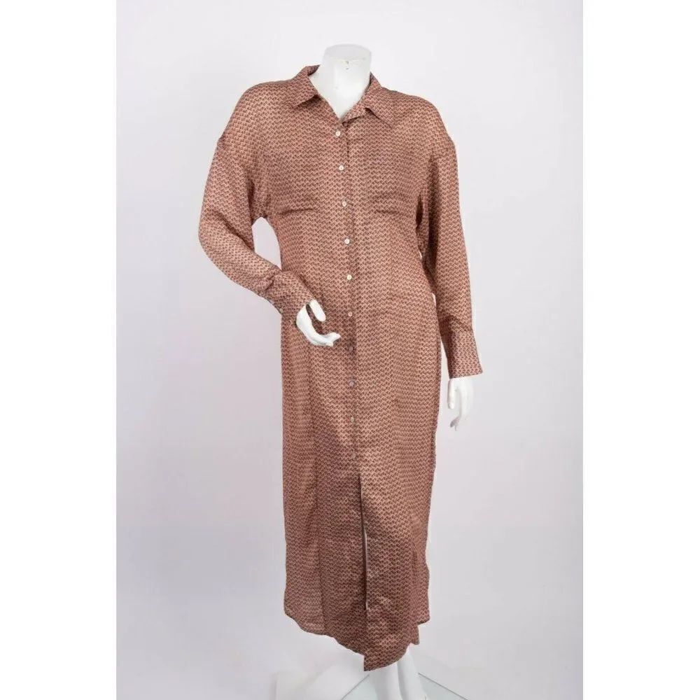 Zara Womens Shirt Dress Midi S Button Front Pink